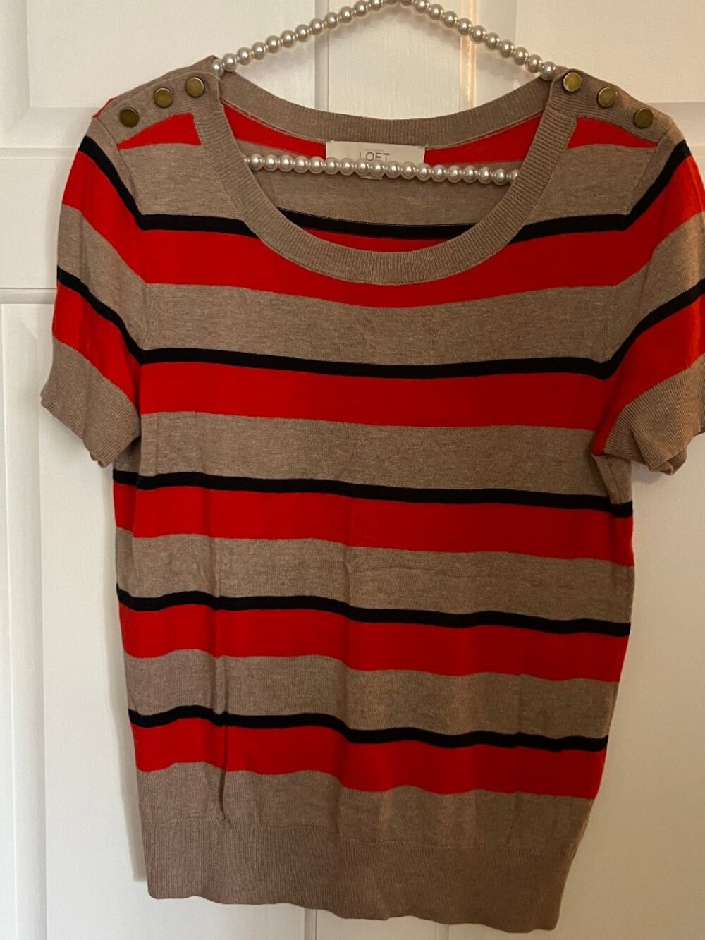 LOFT Ladies Scoop Neck Striped Lightweight Short Sleeve Knit Sweater Size S